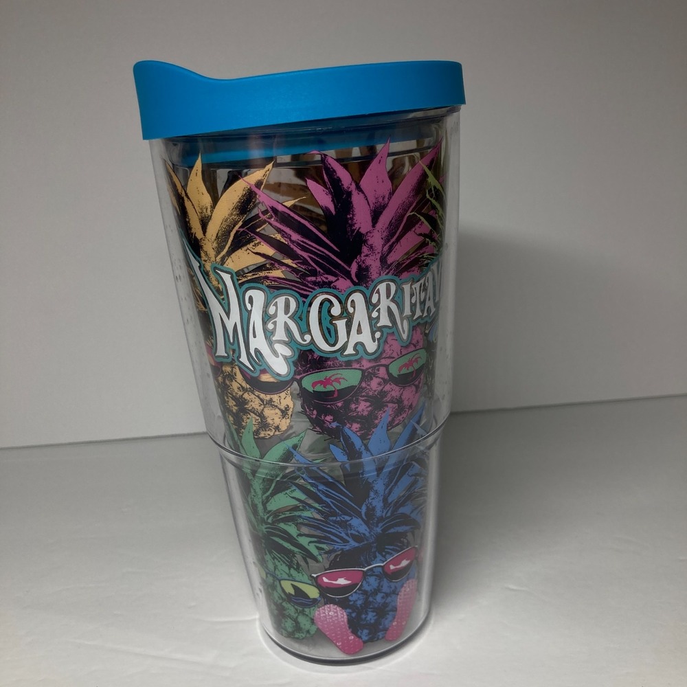Margaritaville Tervis Tumber Cup with Blue Lid 24 oz Vacation Trip‎ Destination